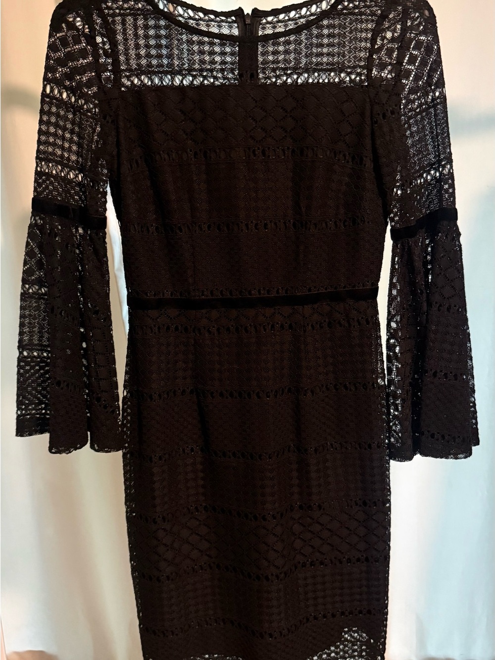 ANTONIO MELANI Black Crochet Bell-Sleeve Midi Dress